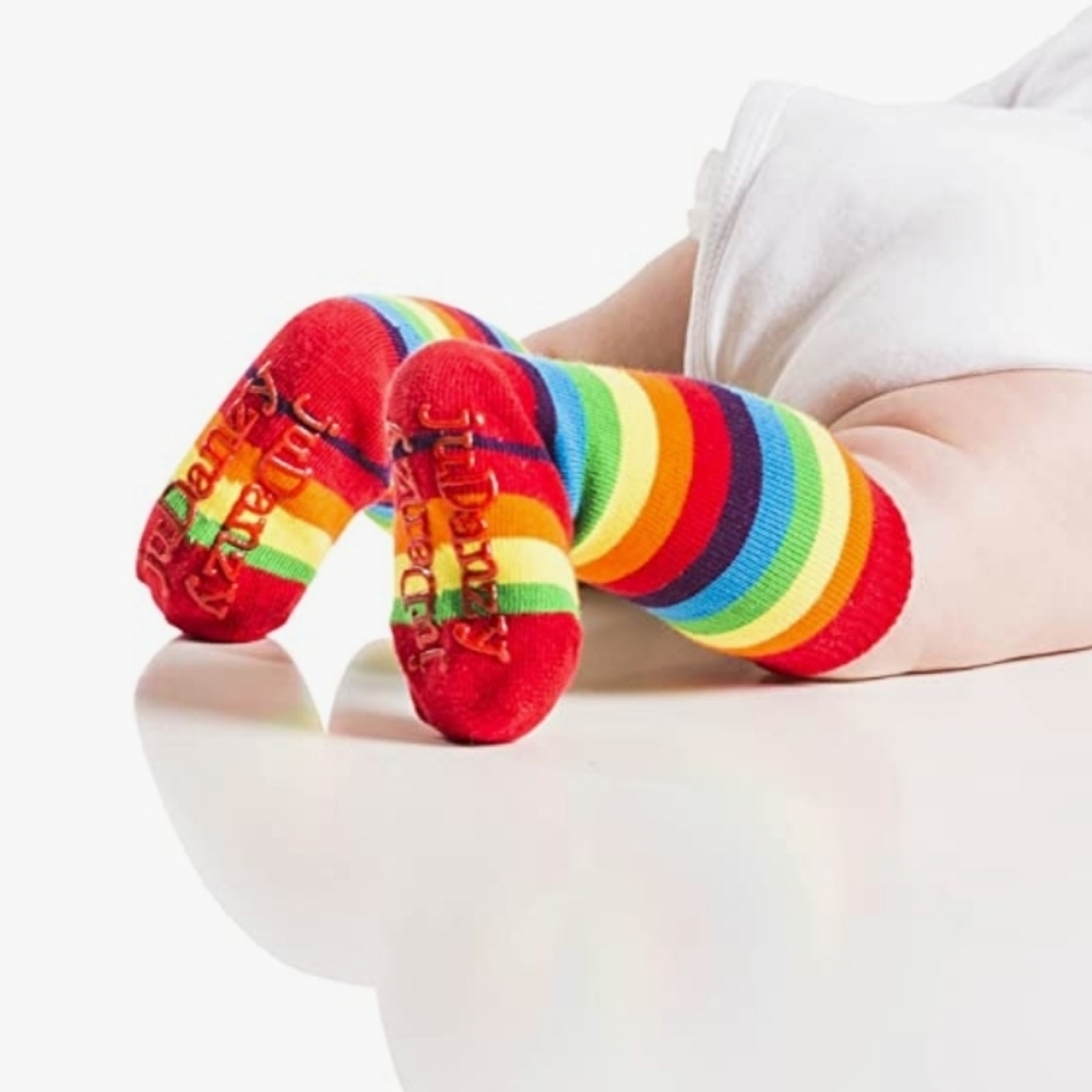 Tall Knee High Rainbow Socks with Grips for Baby